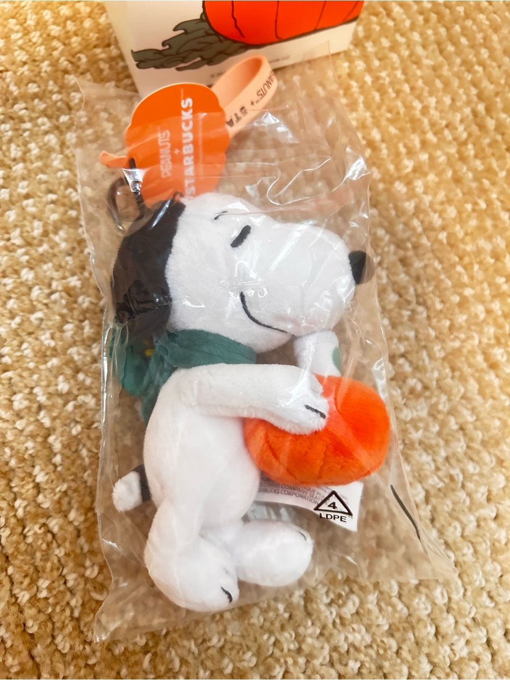 Starbucks Snoopy Plush Keychain / Bag Charm White with Orange Pumpkin